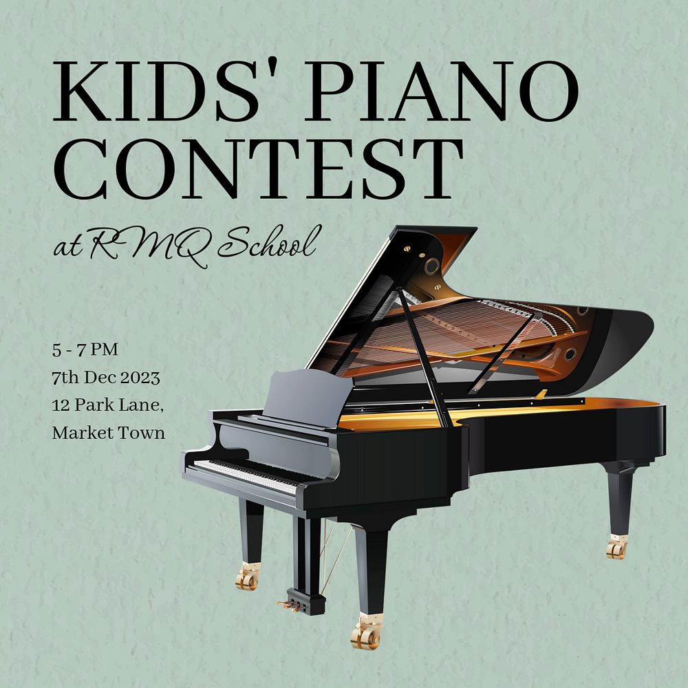 Kids' piano contest Instagram post template, editable text