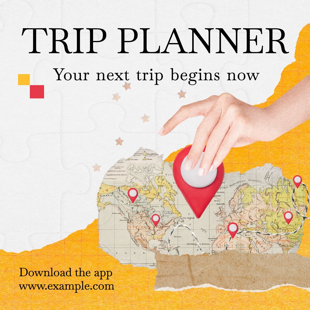 Trip planner Instagram post template, editable text