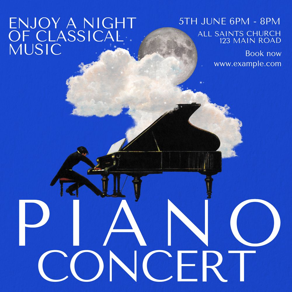 Piano concert Instagram post template, editable text