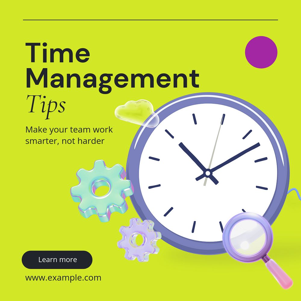 Time management Instagram post template, editable text