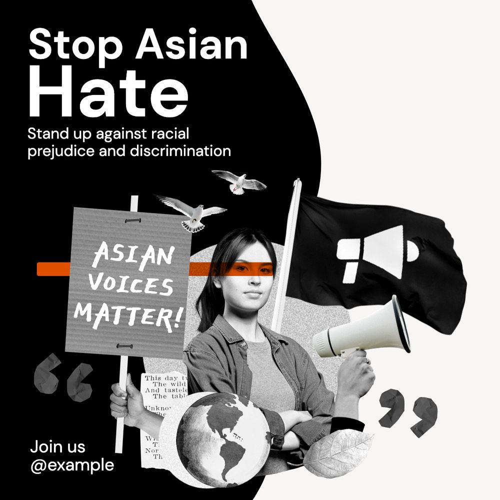 Stop Asian hate Instagram post template, editable text