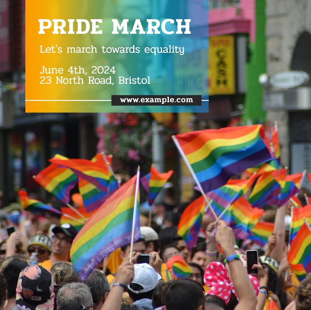 Pride march Instagram post template, editable text