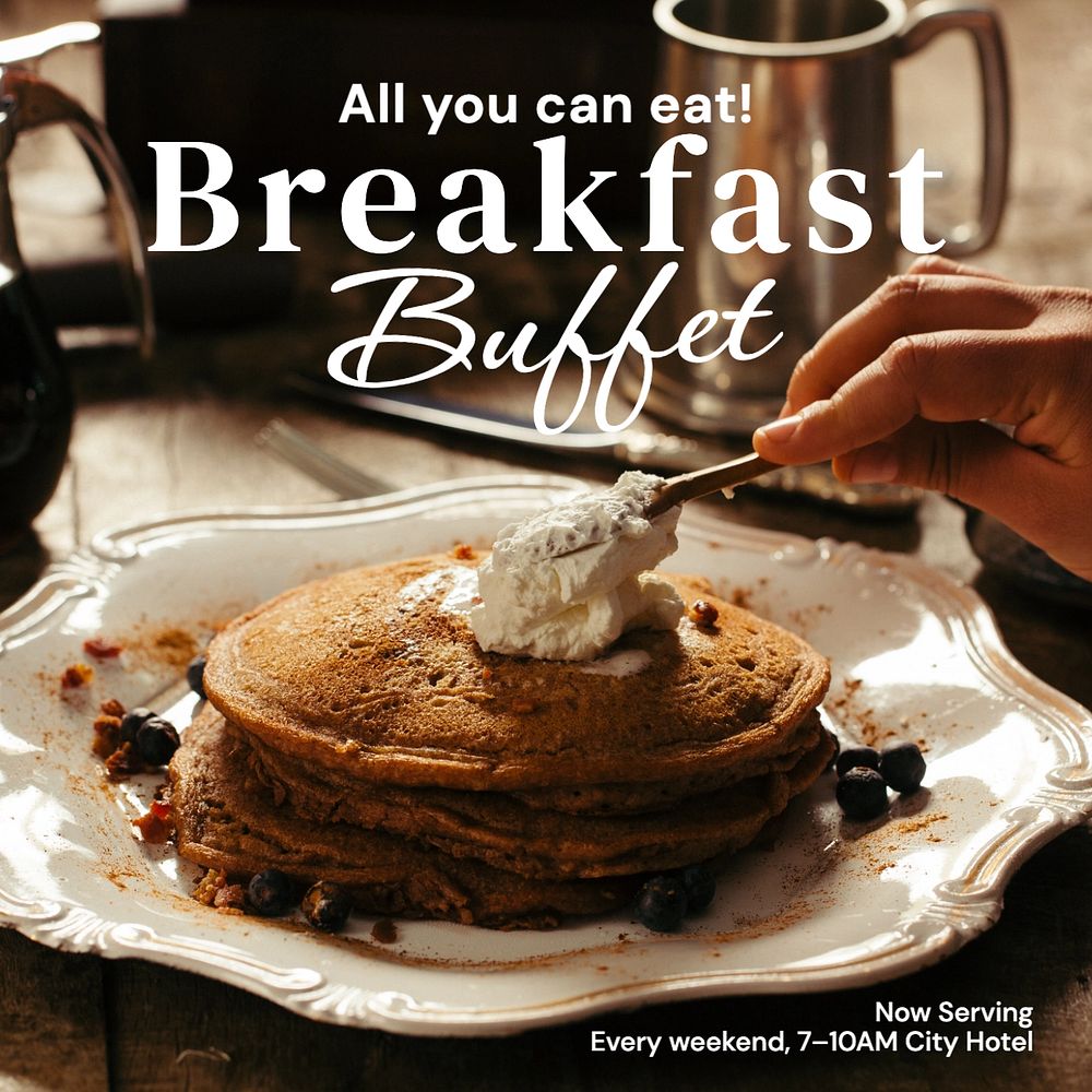 Breakfast buffet Instagram post template, editable text