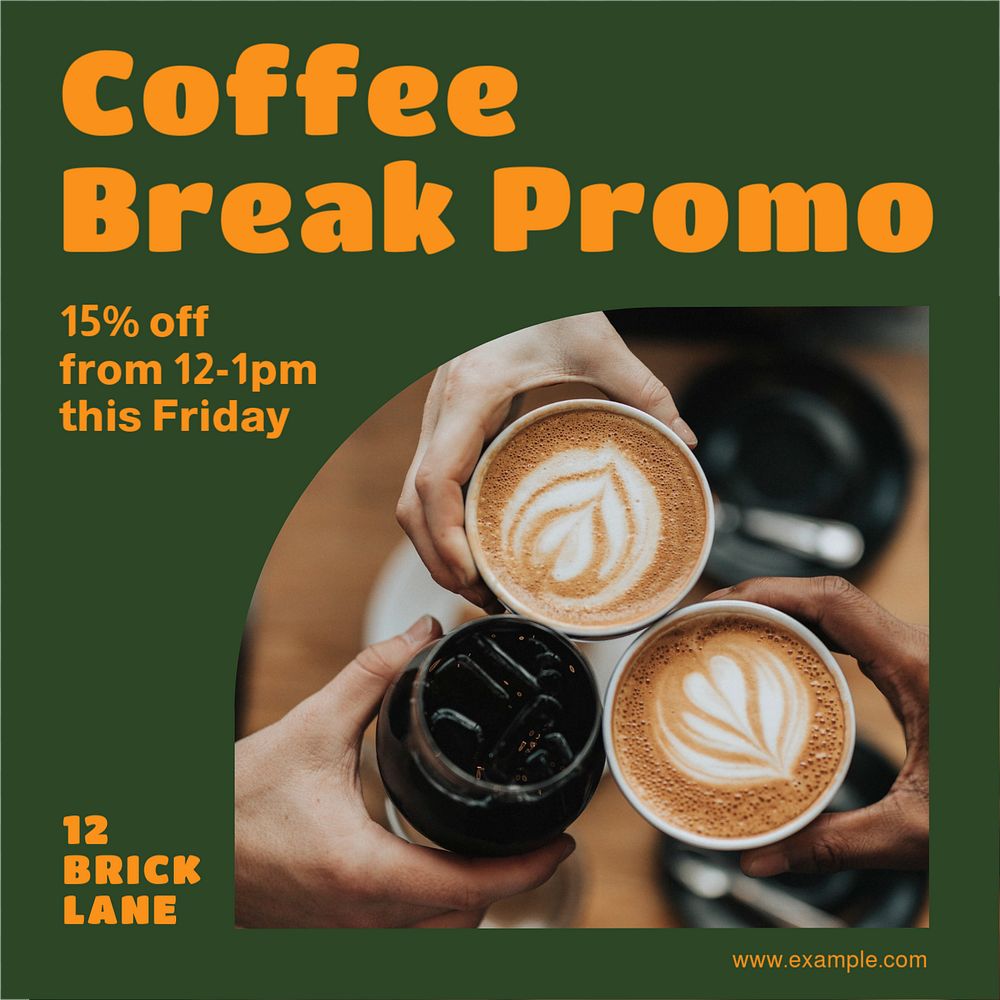 coffee break promotion  Instagram post template, editable text