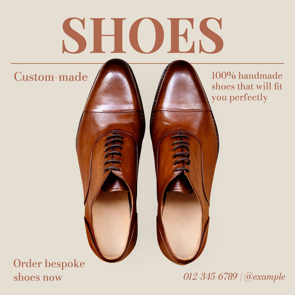 Custom-made shoes Instagram post template, editable text