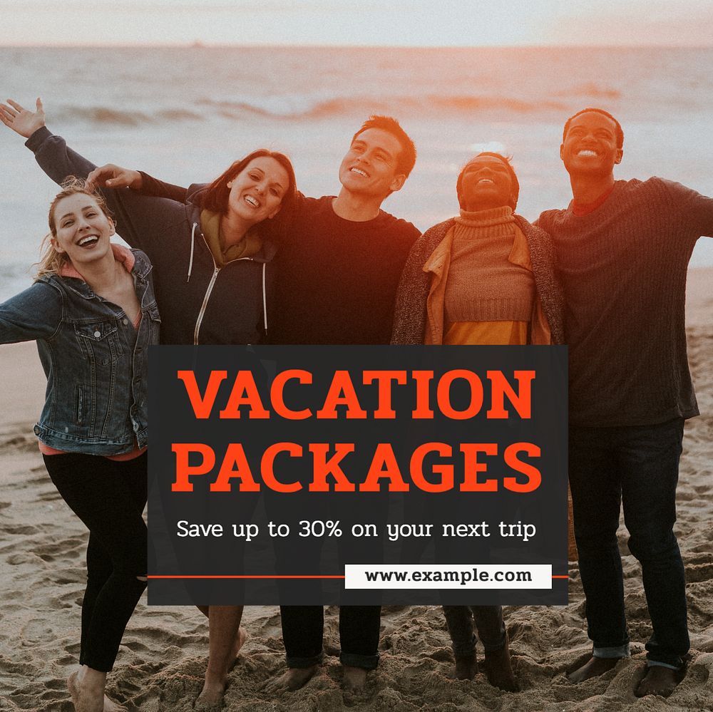 Vacation packages Instagram post template, editable text