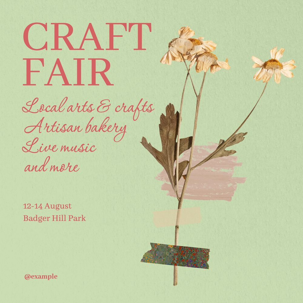 Craft fair Instagram post template, editable text