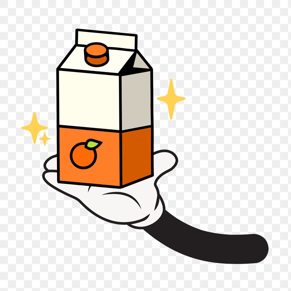 Orange juice carton png, cartoon hand illustration, editable design