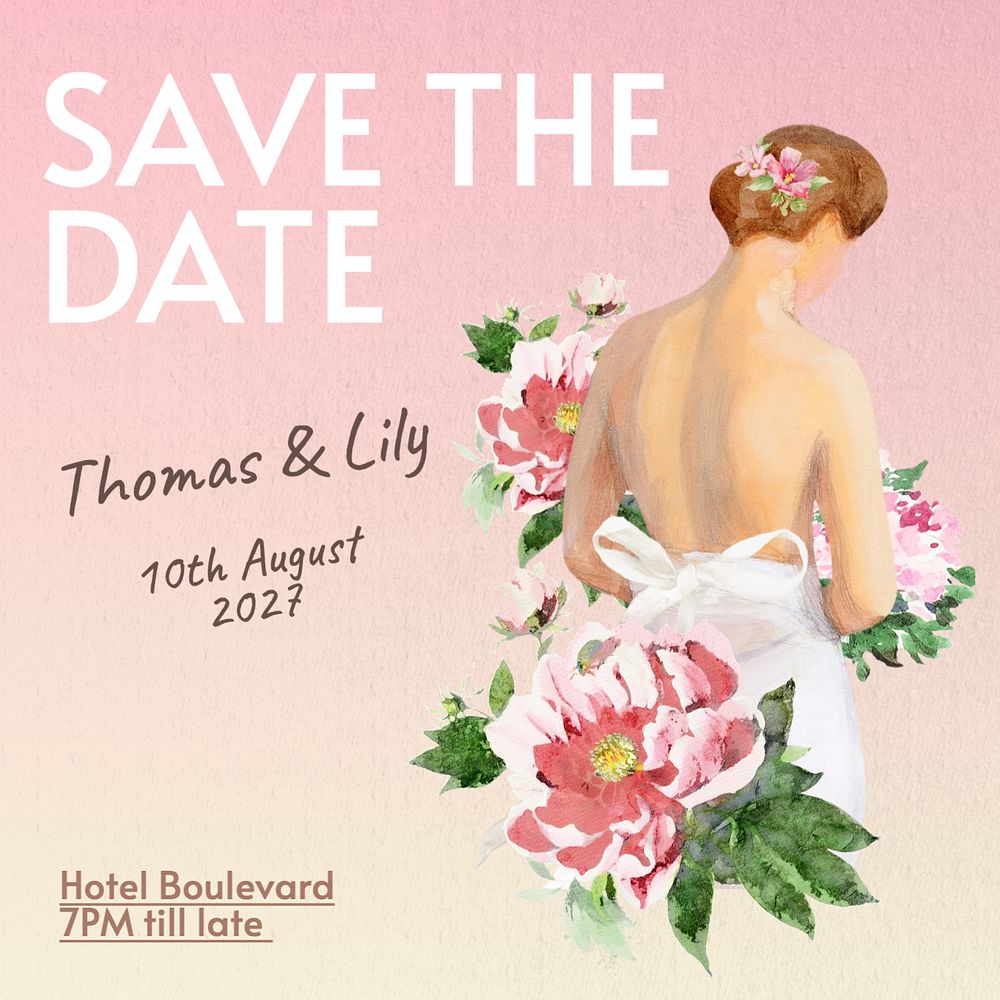 Wedding invitation Instagram post template, editable text