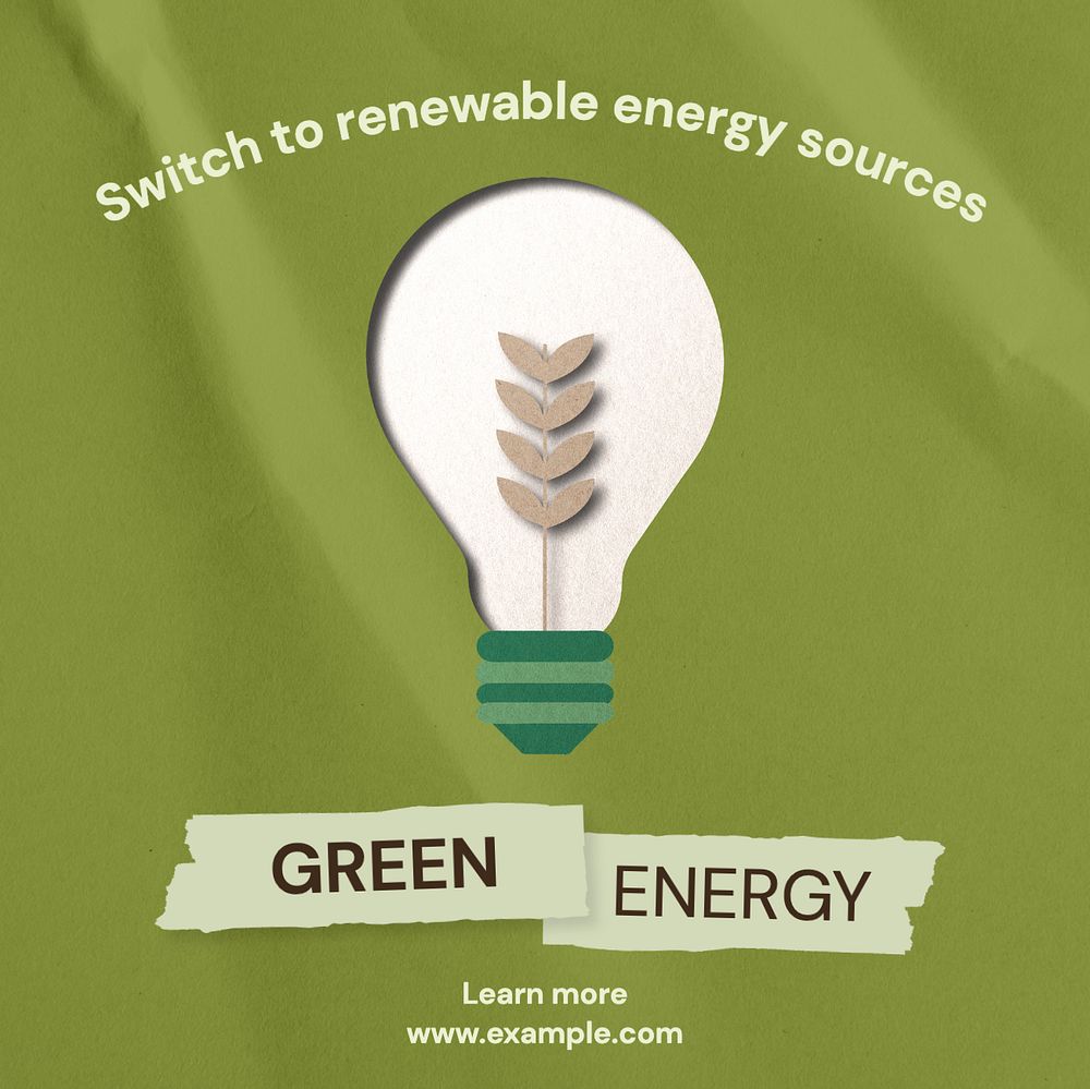 Green energy  Instagram post template, editable text