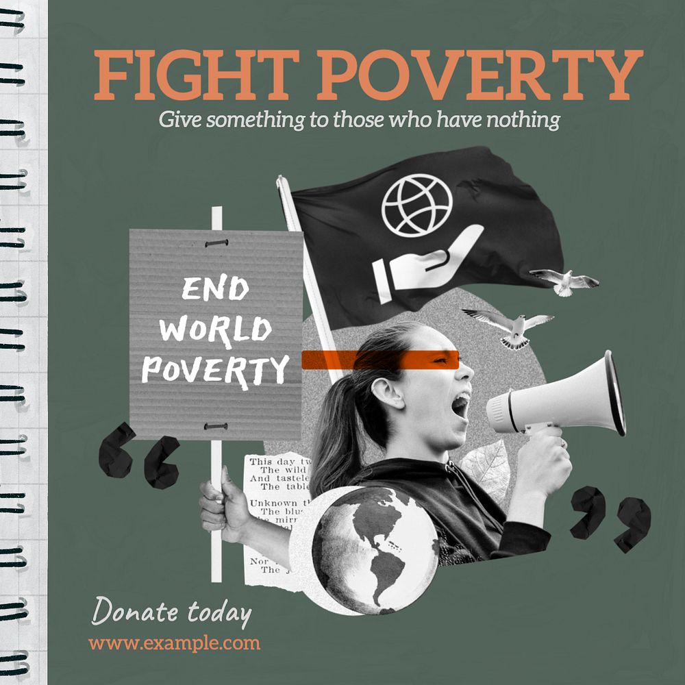 Fight poverty Instagram post template, editable text