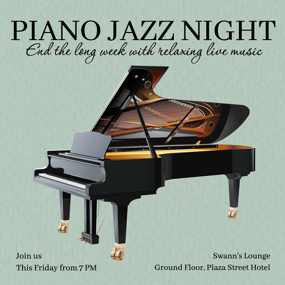 Piano jazz night  Instagram post template, editable text