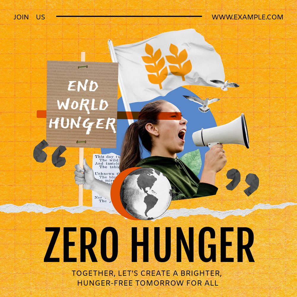 Zero hunger Instagram post template, editable text