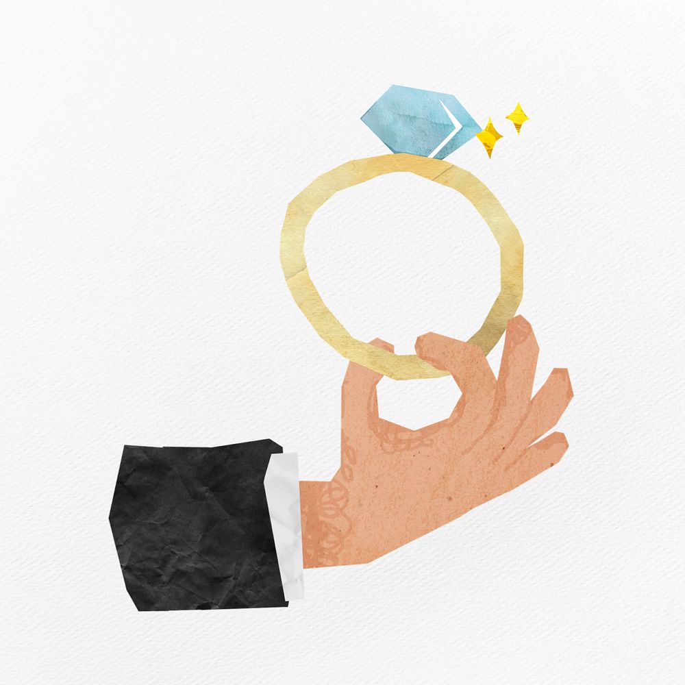 Man holding ring, wedding paper craft element, editable design