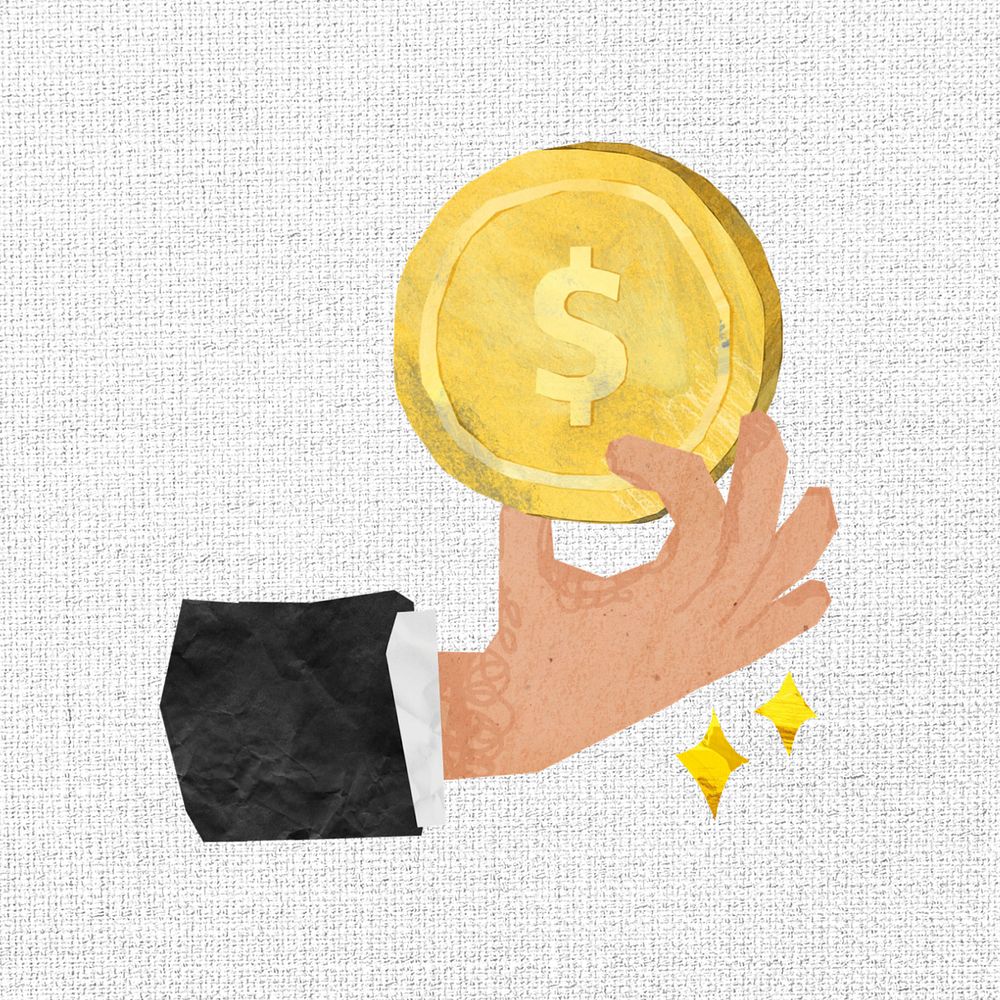 Businessman holding coin, finance paper craft collage, editable design