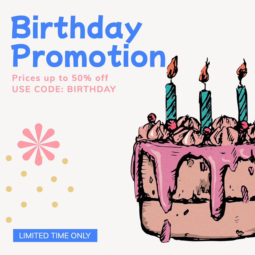 Birthday promotion  Instagram post template, editable text