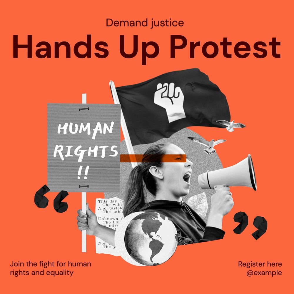 Hands up protest Instagram post template, editable text