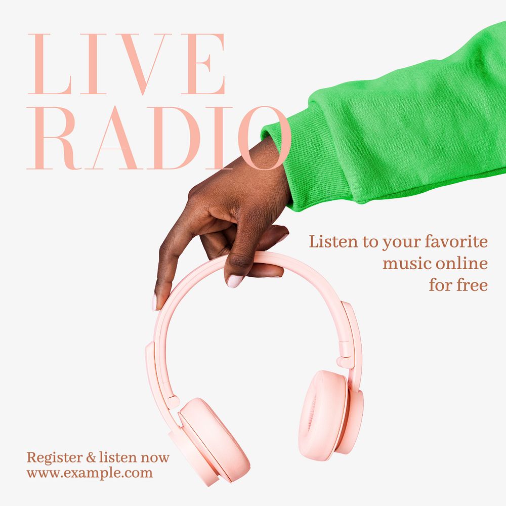 Live radio Instagram post template, editable text