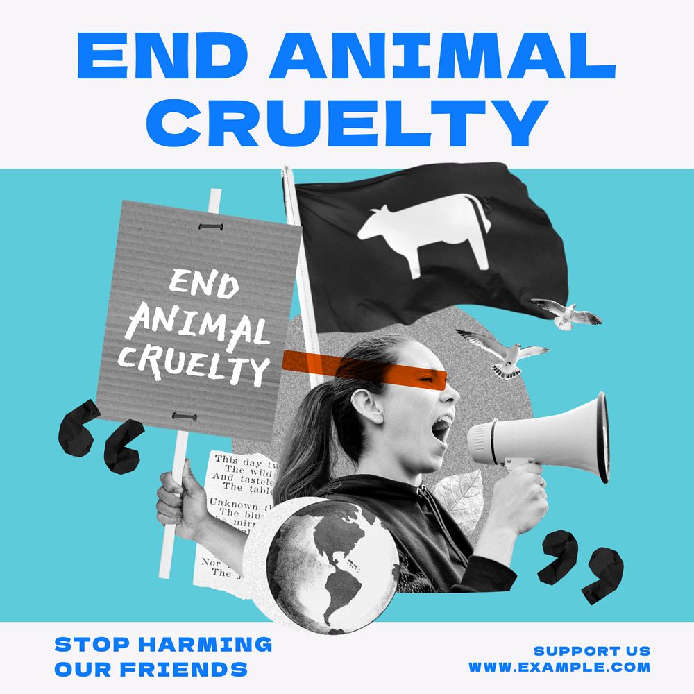 End animal cruelty Instagram post template, editable text