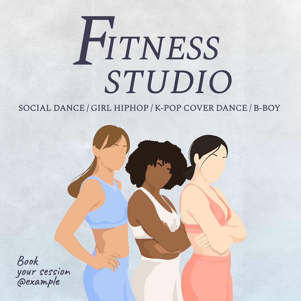 Fitness studio classes Instagram post template, editable text