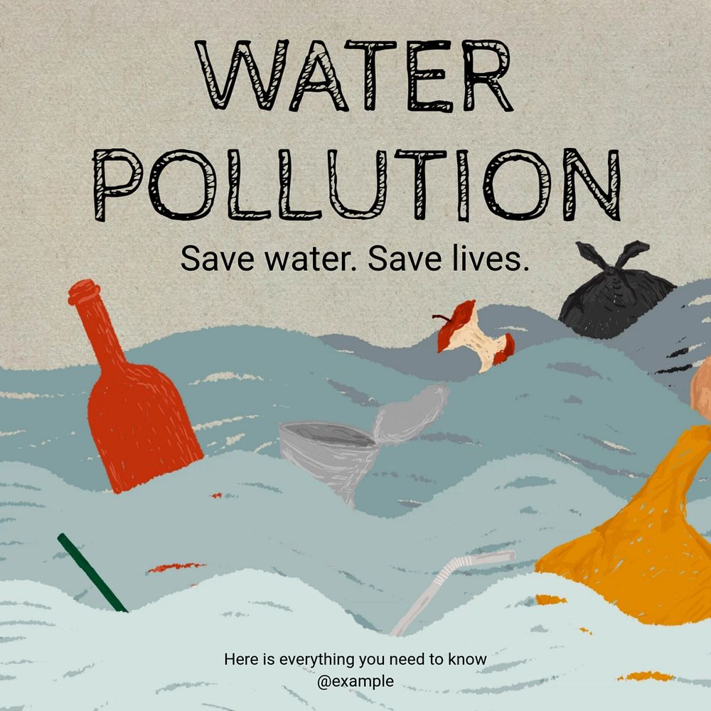 Water pollution Instagram post template, editable text