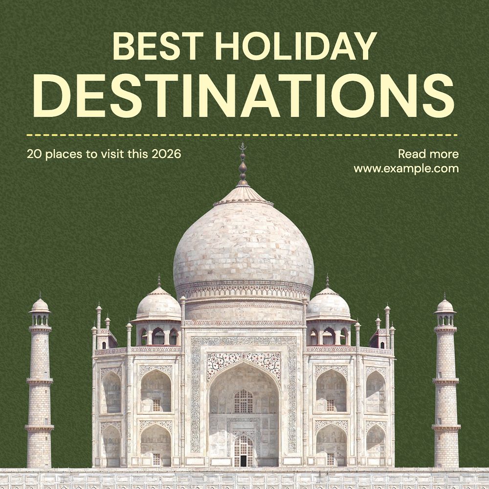 Best holiday destinations Instagram post template, editable text