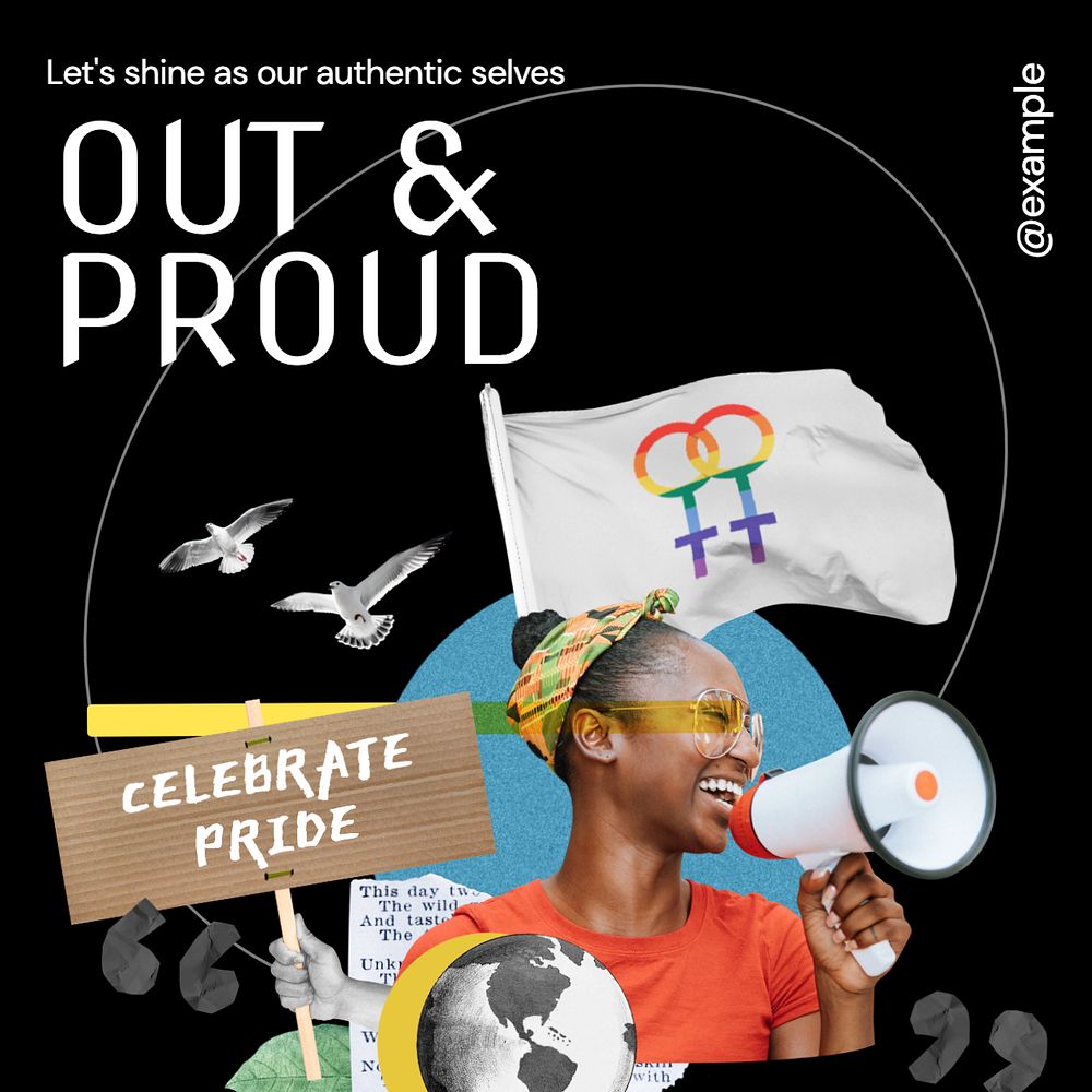 Out & proud Instagram post template, editable text