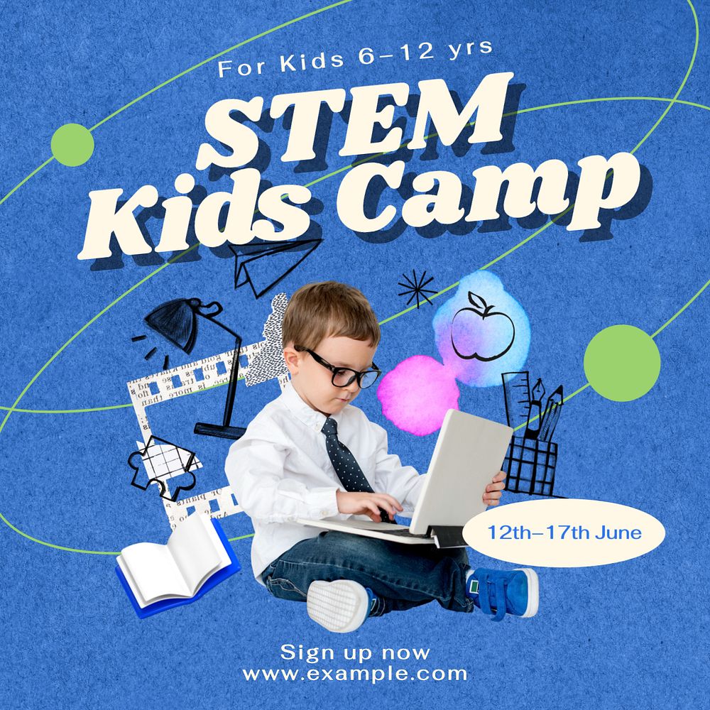 STEM kids camp Instagram post template, editable text