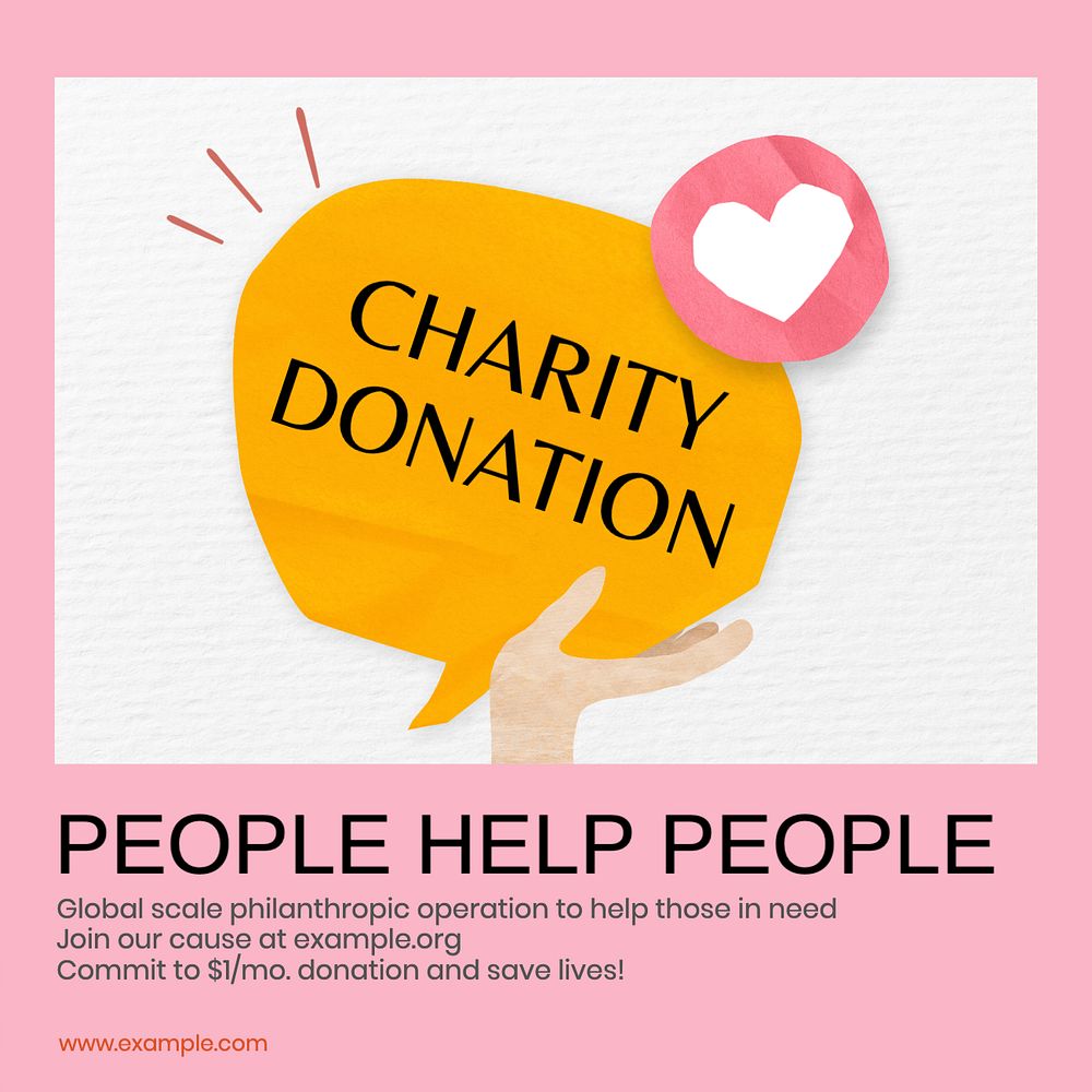 Charity donation Instagram post template, editable text
