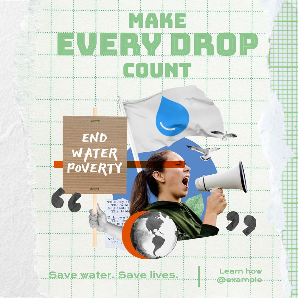 Save water Instagram post template, editable text