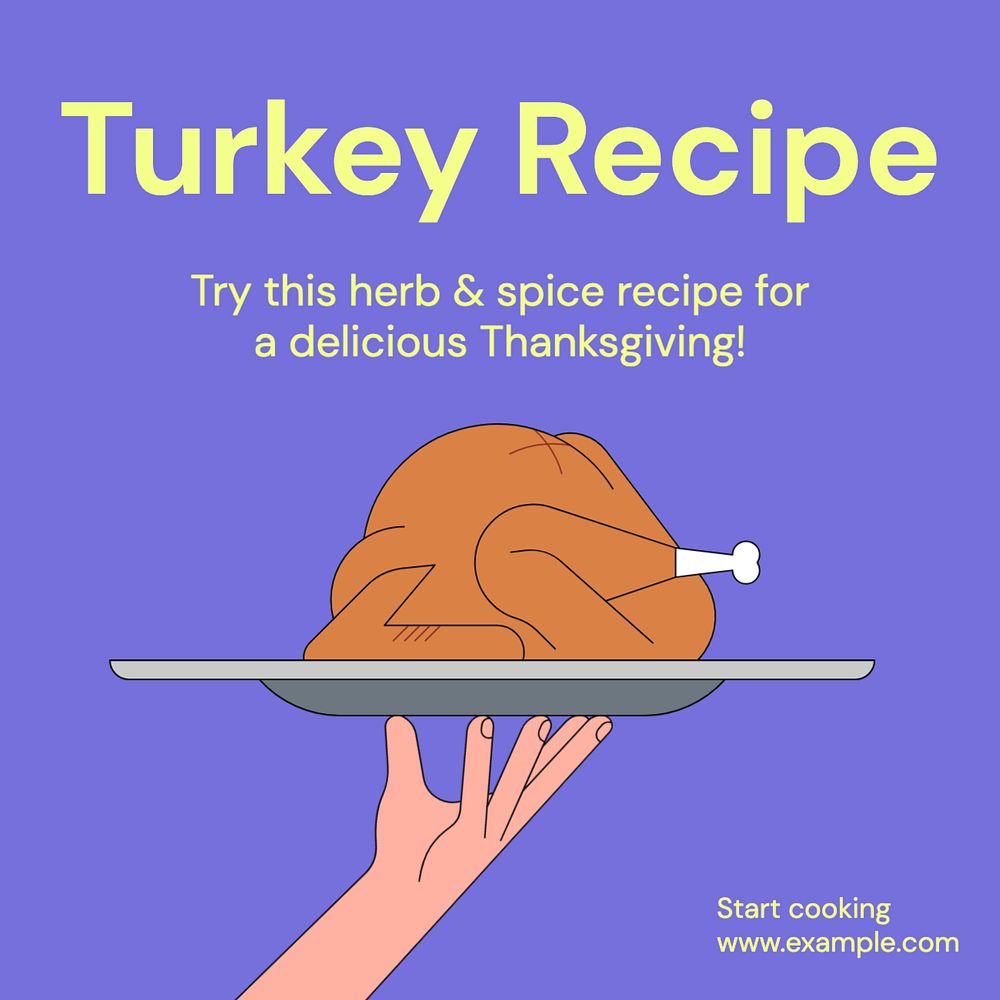 Turkey recipe Instagram post template, editable text