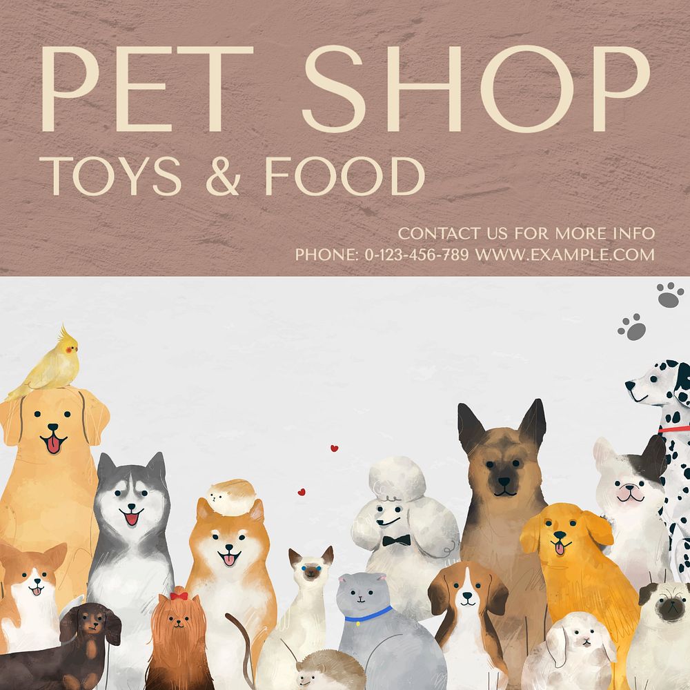 Pet shop Instagram post template, editable text