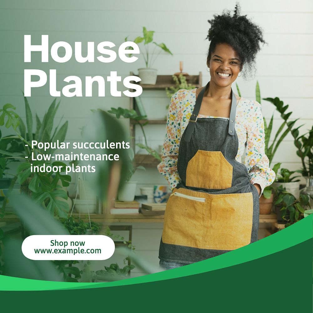 Home plants Instagram post template, editable text