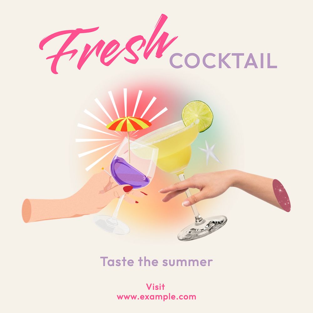 Cocktail Instagram post template, editable text