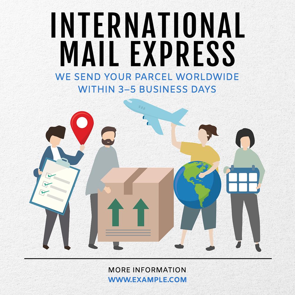 International mail express Instagram post template, editable text