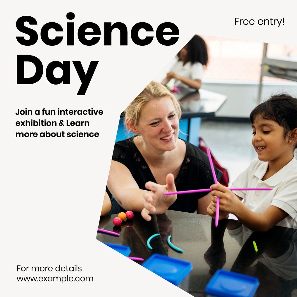 Science day exhibition Instagram post template, editable text