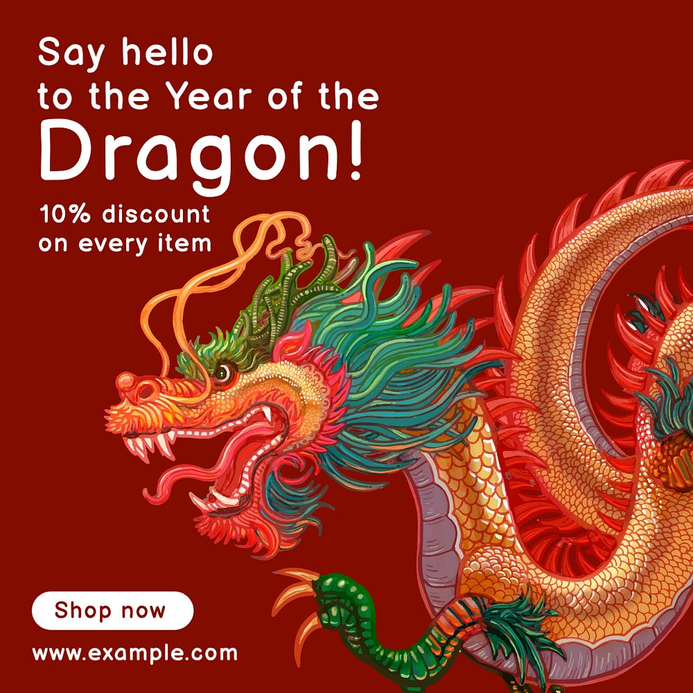 Year of dragon Instagram post template, editable text