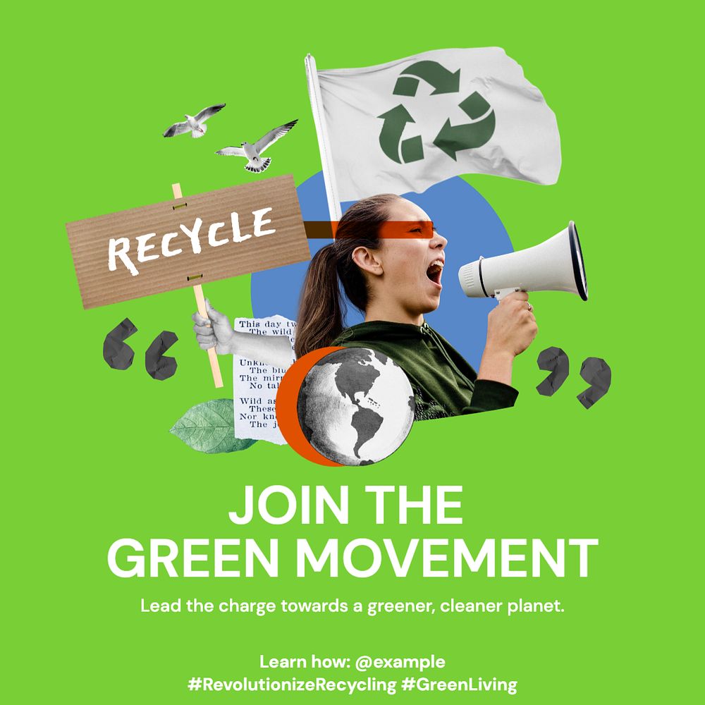 Green movement Instagram post template, editable text