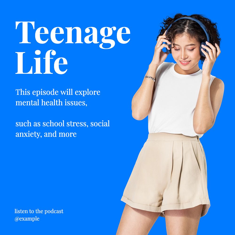 Teen podcast Instagram post template, editable design