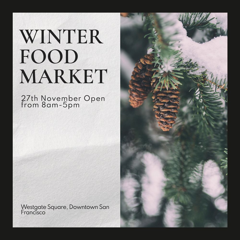 Winter food market Instagram post template, editable text