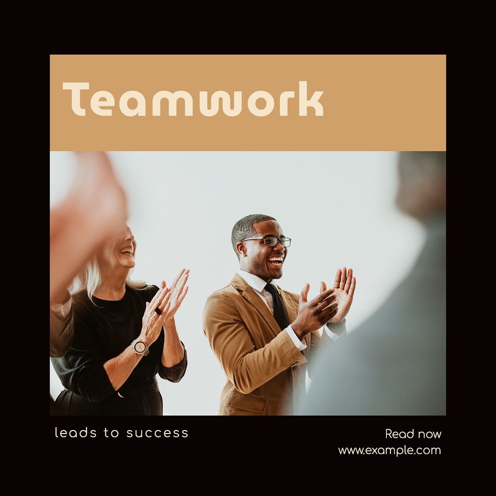 Teamwork & success Instagram post template, editable text