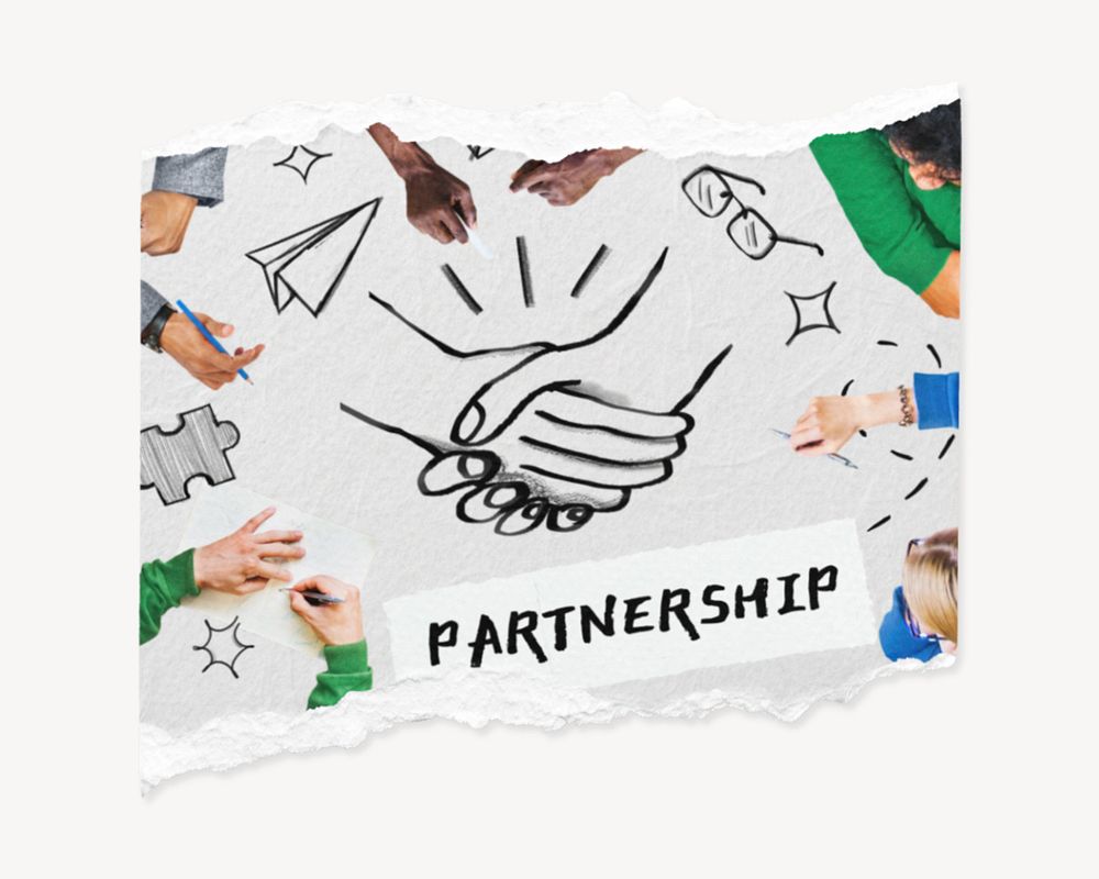 Partnership word, business handshake remix, editable design