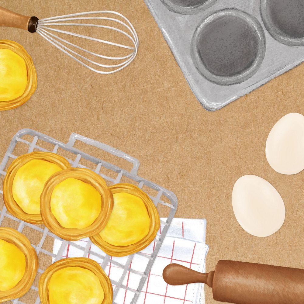 Homemade egg tarts background, baking illustration, editable design