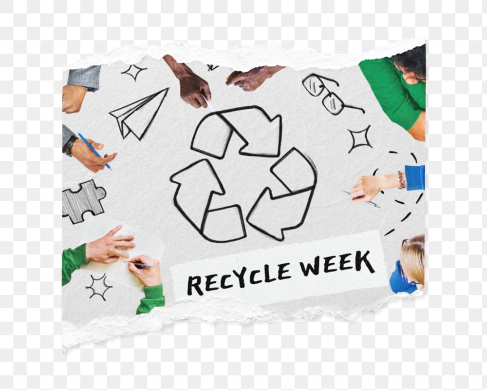 Recycle week png word element, environment remix, editable design