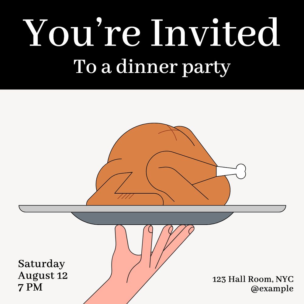 Dinner party Instagram post template, editable text