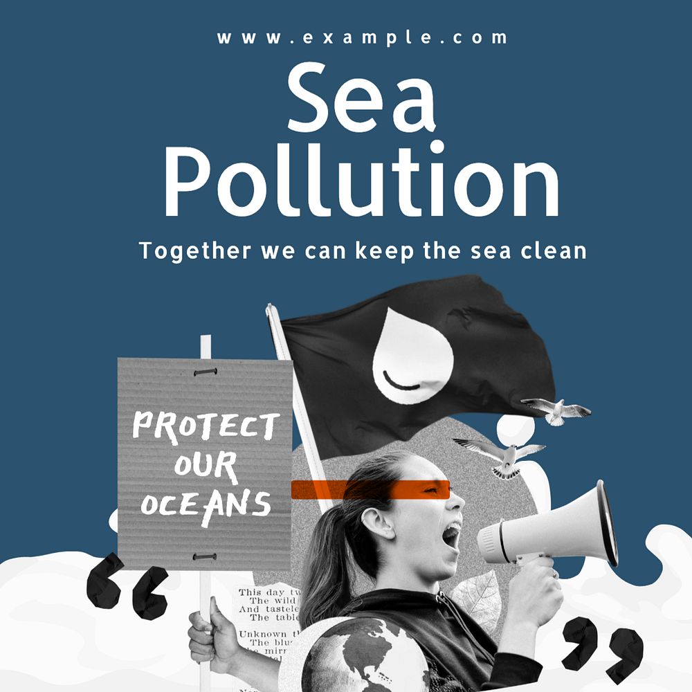 Sea pollution Instagram post template, editable text