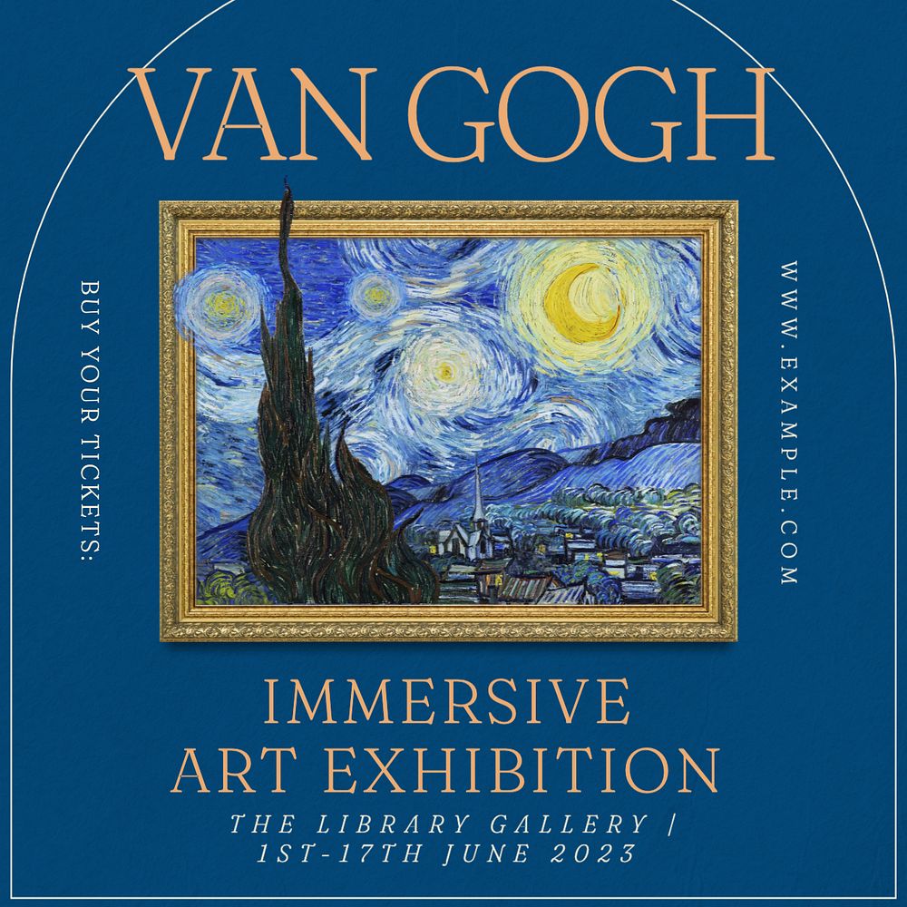 Van Gogh exhibition Instagram post template, editable text