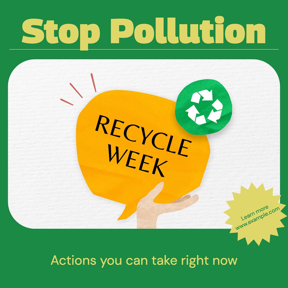 Stop pollution Instagram post template, editable text