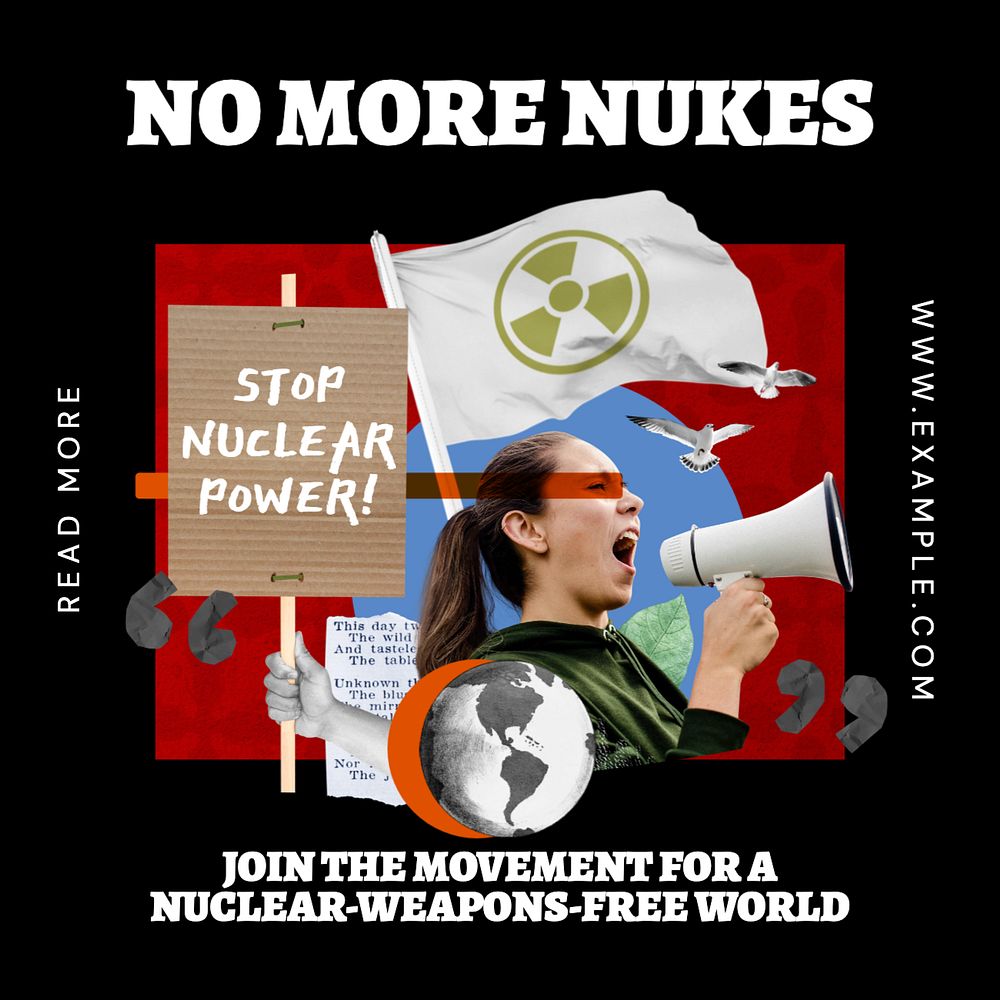 No more nuclear weapons Instagram post template, editable text