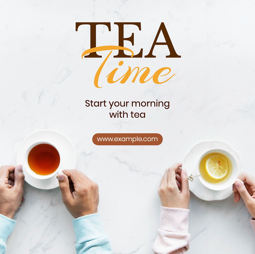 Tea time Instagram post template, editable text